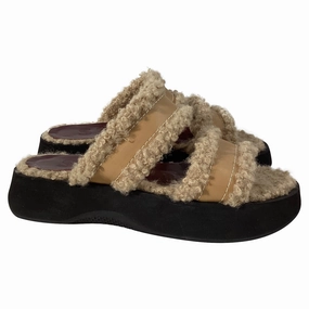Staud Siesta Shearling Slide Sandals in Brown Leather Buy Womens Sandals now