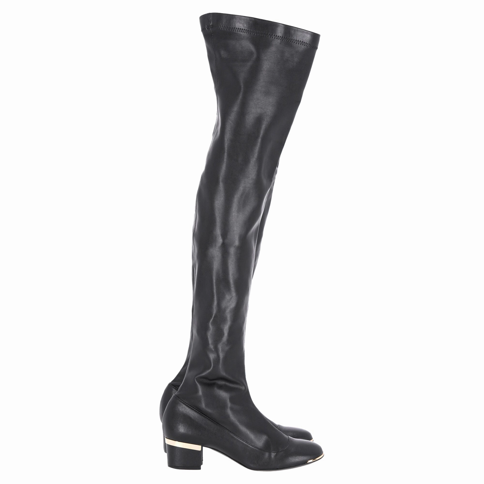 Stella Mccartney Over The Knee Heeled Boots in Black Leather Womens Casual Boots clearance
