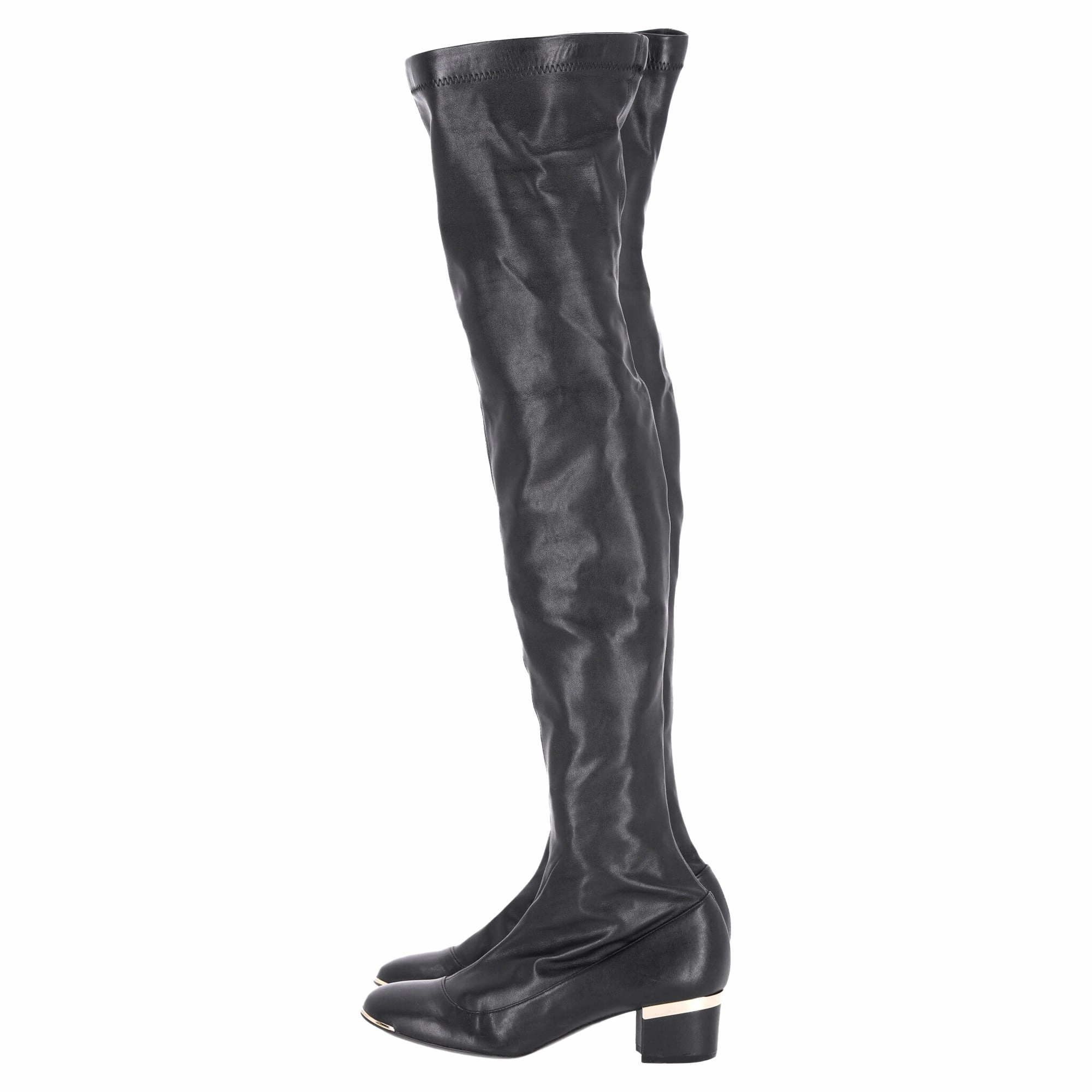 Stella Mccartney Over The Knee Heeled Boots in Black Leather