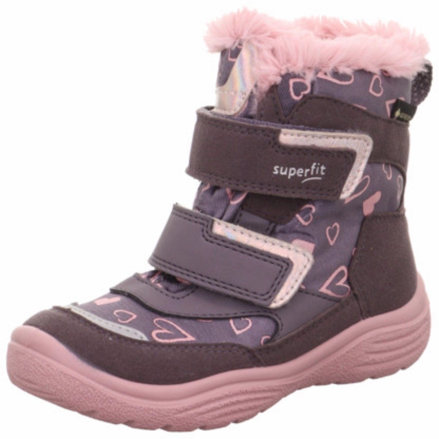 Superfit Purple/Rose Crystal Girls' Slip-On Velcro Zip Boots Cheap Kids Winter Footwear