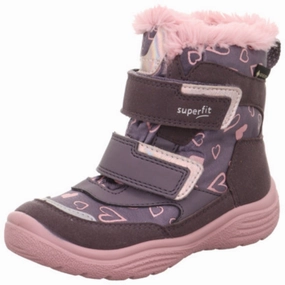 Superfit Purple/Rose Crystal Girls' Slip-On Velcro Zip Boots Cheap Kids Winter Footwear