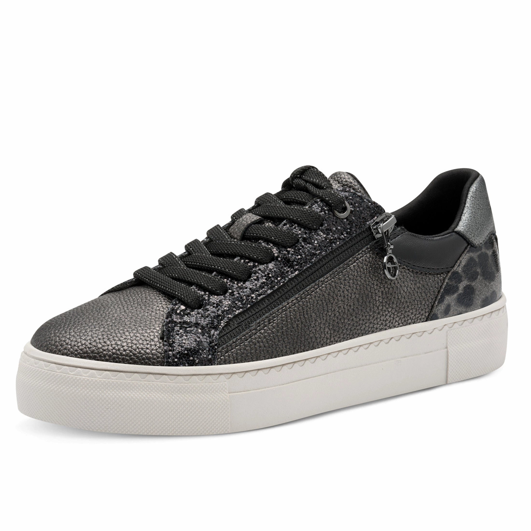 Tamaris Womens Petwer Silver Faux Leather Fashion Lace Up Sneakers
