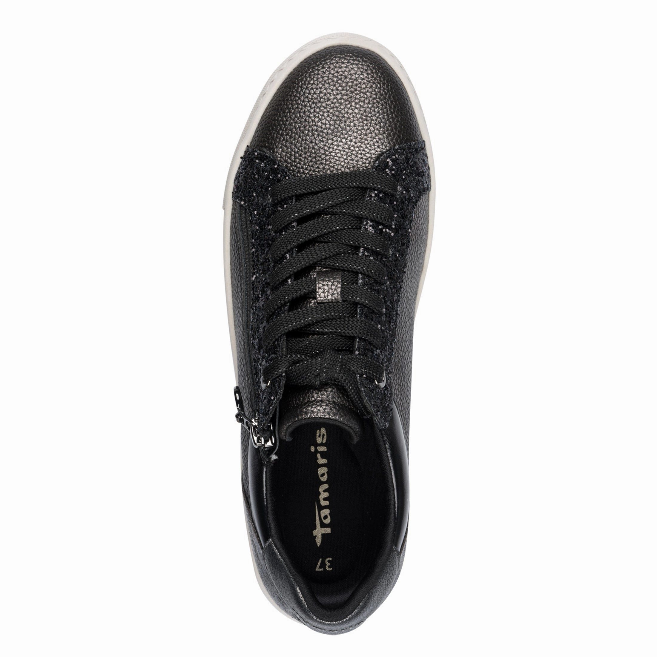 Tamaris Womens Petwer Silver Faux Leather Fashion Lace Up Sneakers