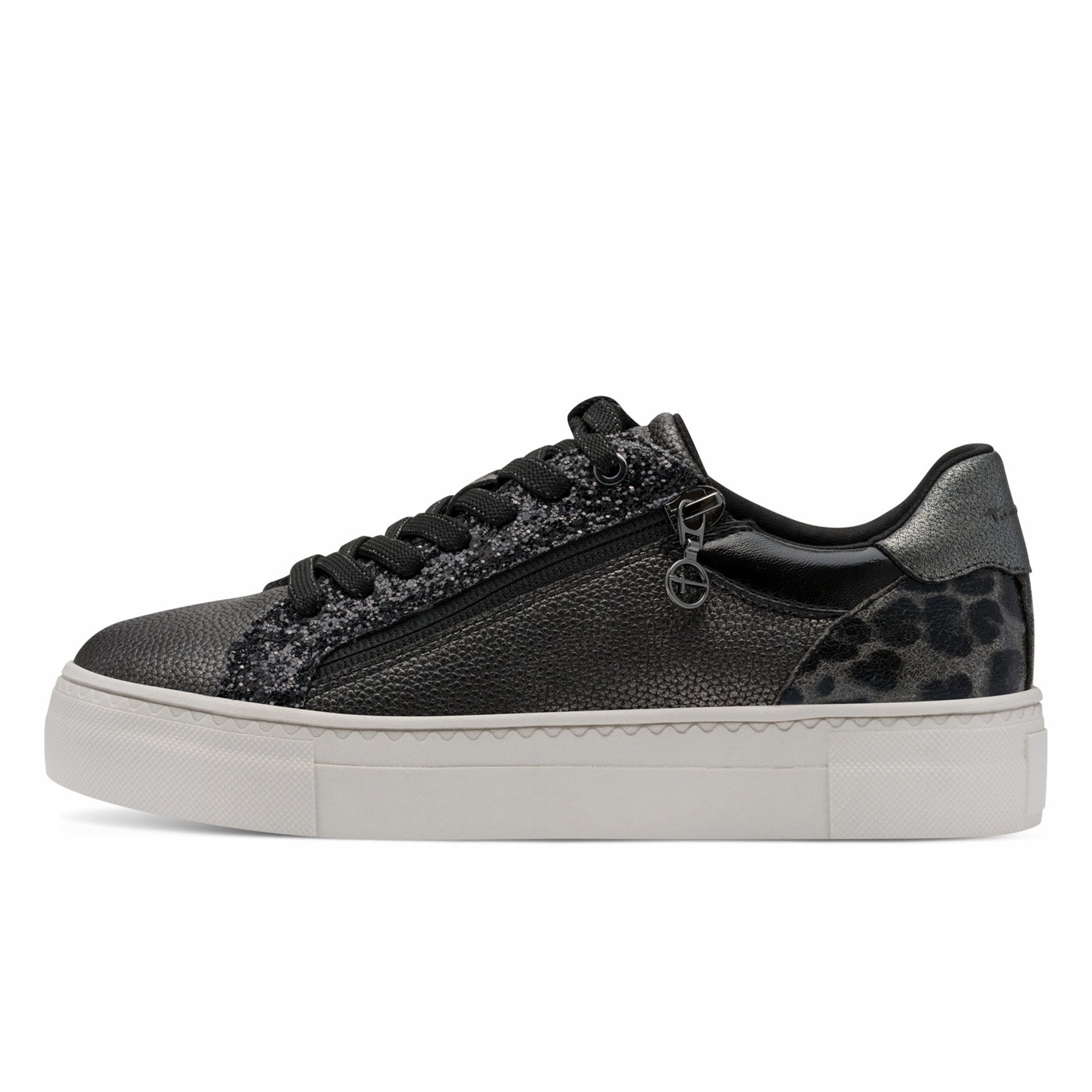 Tamaris Womens Petwer Silver Faux Leather Fashion Lace Up Sneakers