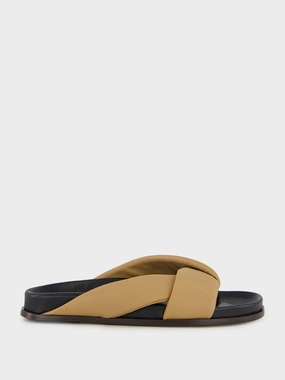 Tan Nappa Folded Sandals Womens Sandals mega clearance