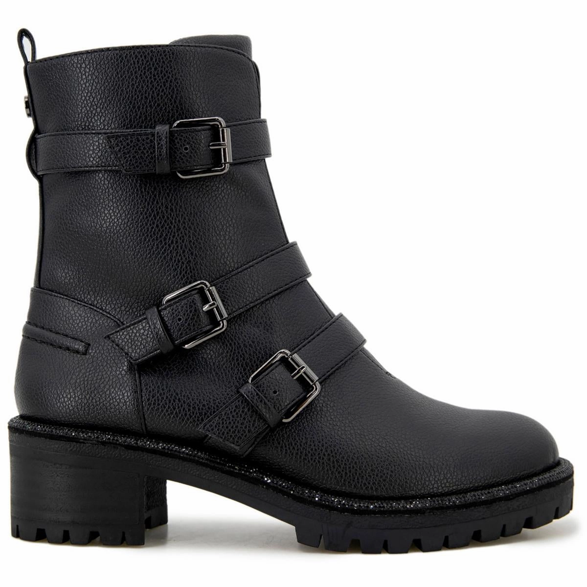 Tate Womens Faux Leather Rhinestone Motorcycle Boots