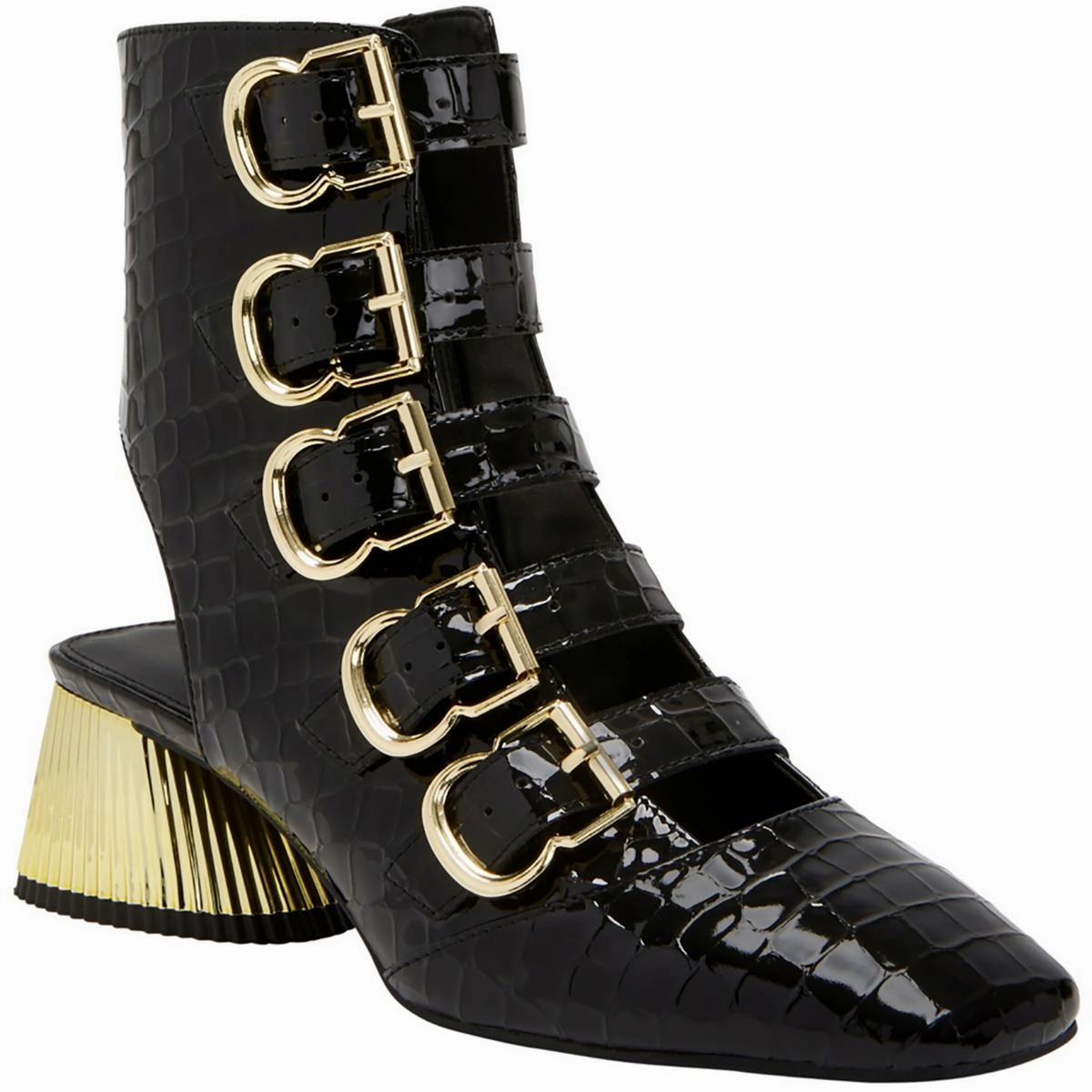 The Clarra Buckle Bootie Womens Patent Zipper Booties