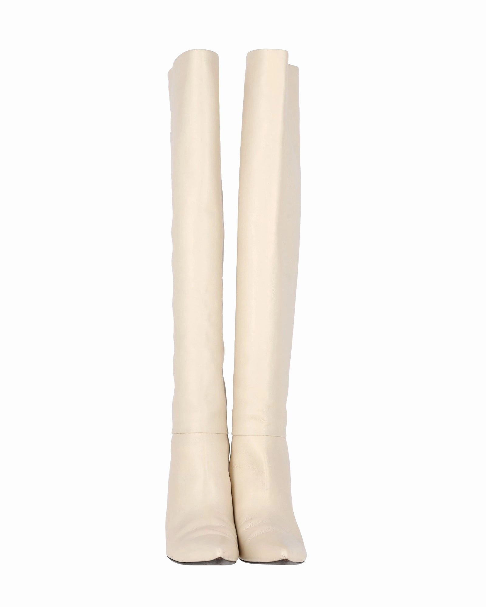 The Row Bourgeoisie Over-the-Knee Boots in Cream Calfskin Leather
