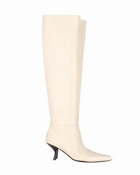 The Row Bourgeoisie Over-the-Knee Boots in Cream Calfskin Leather Womens Boots sale online