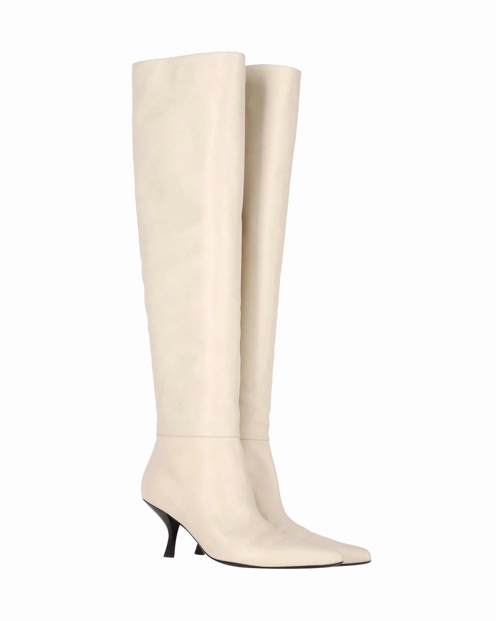 The Row Bourgeoisie Over-the-Knee Boots in Cream Calfskin Leather