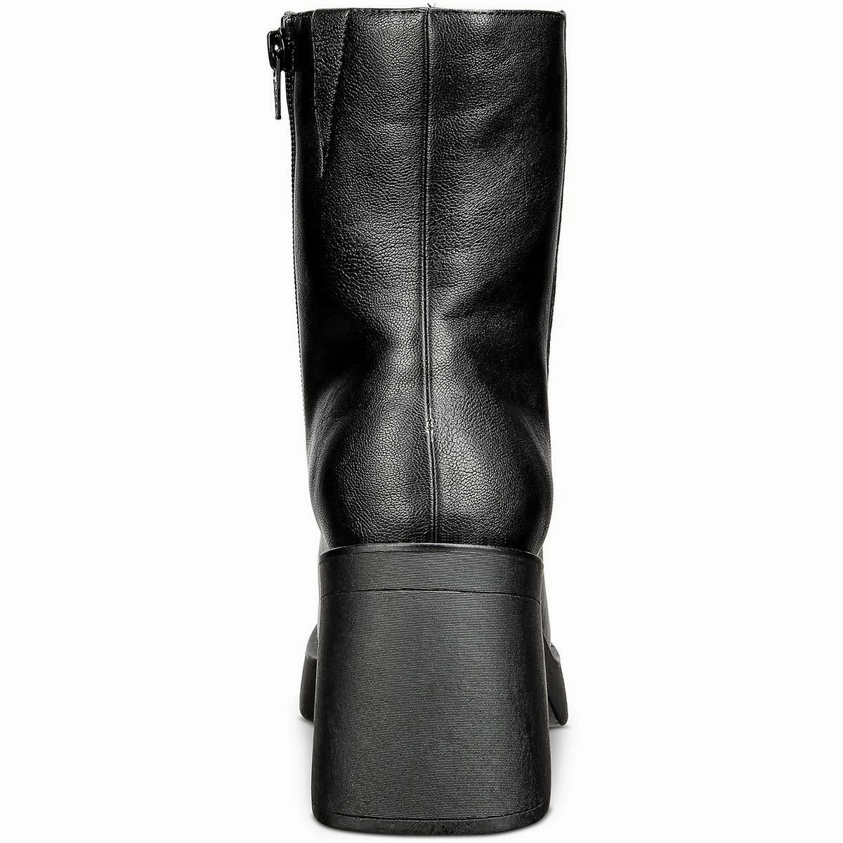 TIANNA Womens Faux Leather Zipper Mid-Calf Boots