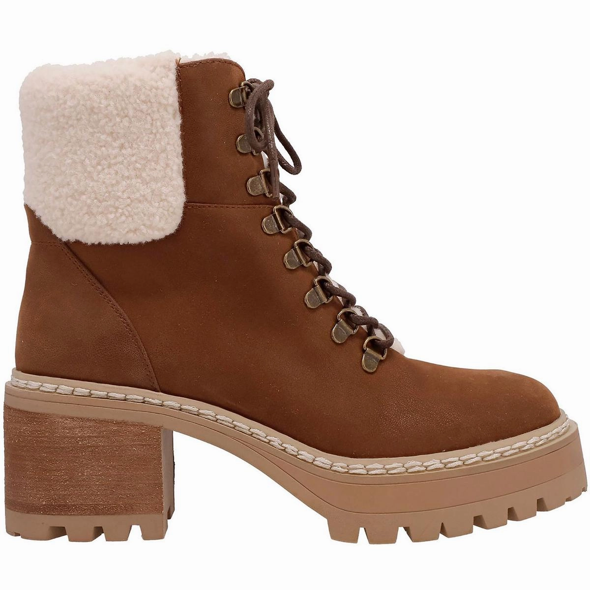 Tiler Womens Lace-Up Faux Leather Shearling Boots
