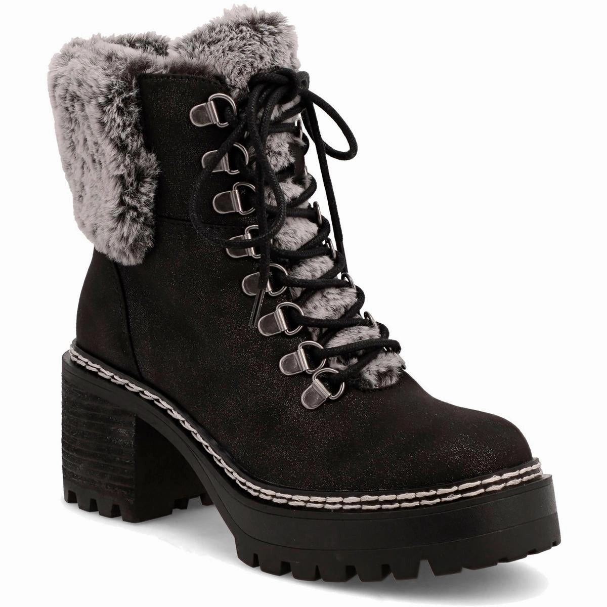 Tiler Womens Lace-Up Faux Leather Shearling Boots
