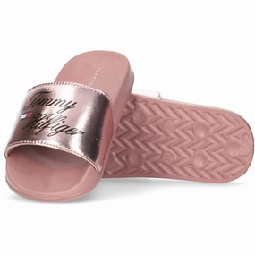 Tommy Hilfiger Logo Pool Slide Rose Gold Flip-Flops for Kids sale