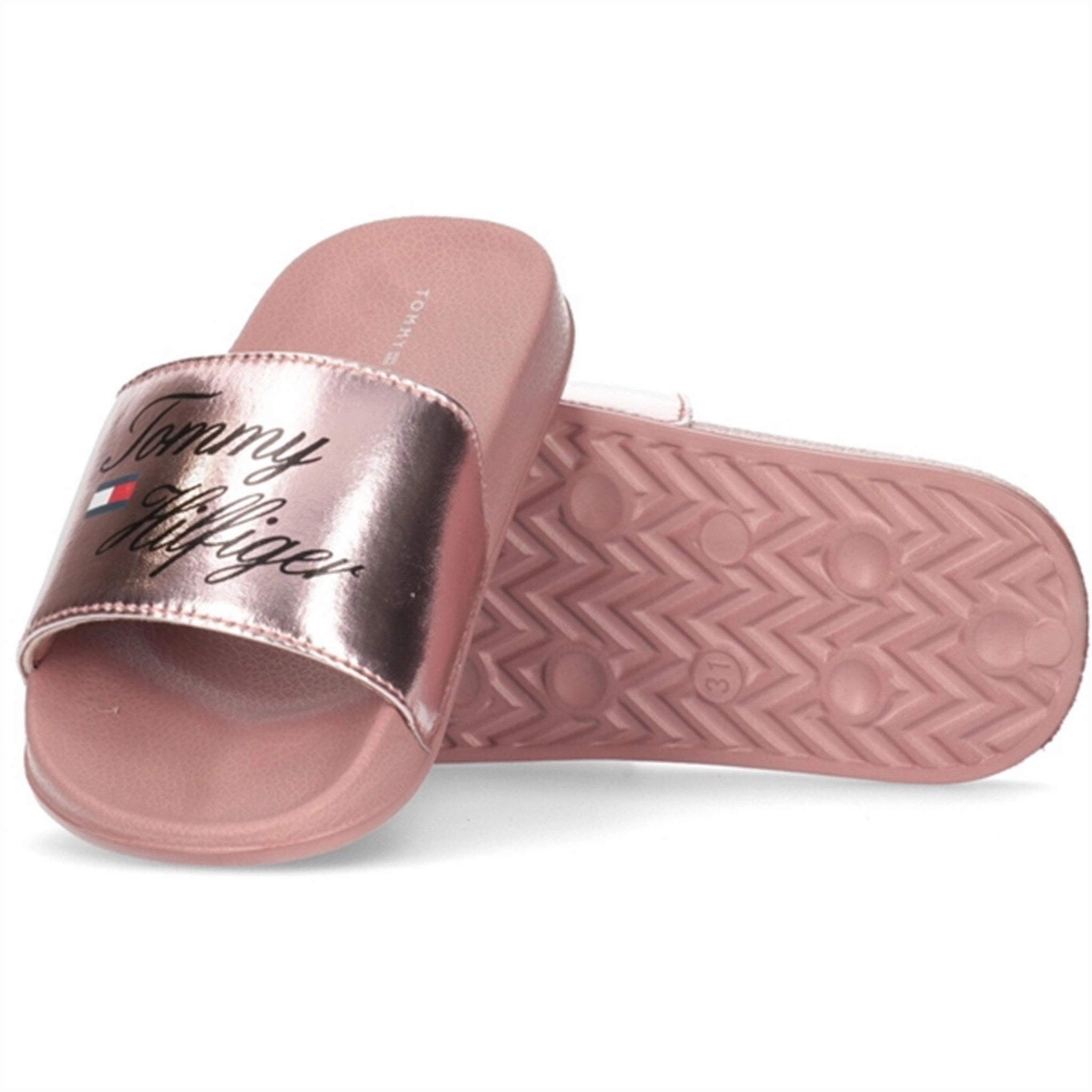 Tommy Hilfiger Logo Pool Slide Rose Gold Flip-Flops for Kids sale