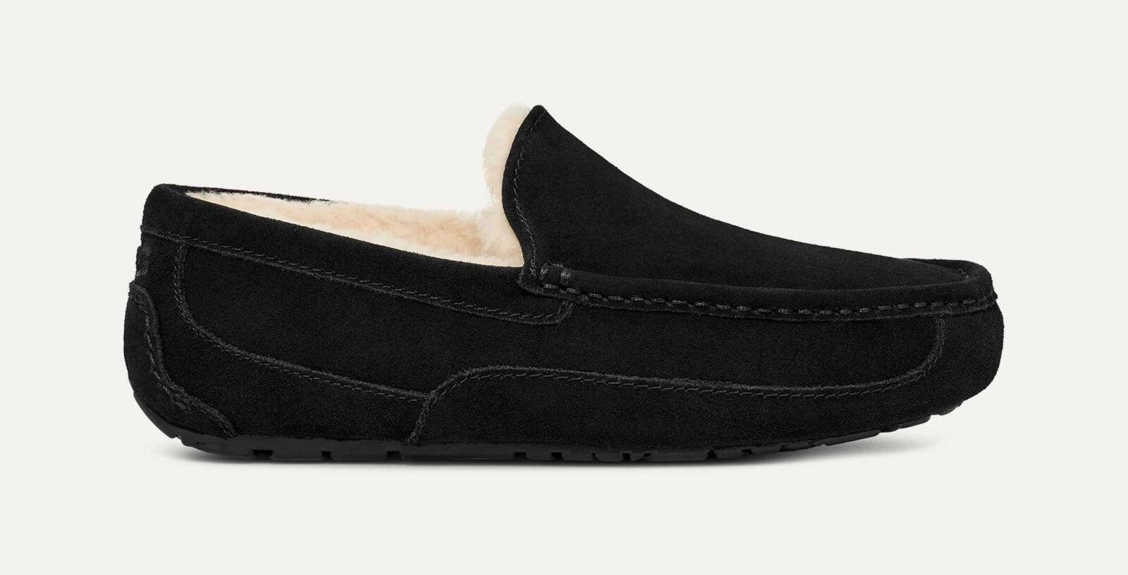 UGG Ascot 1101110-BLK Moccasin Mens US 7 Black Suede Wool Slip On Slipper DWA626