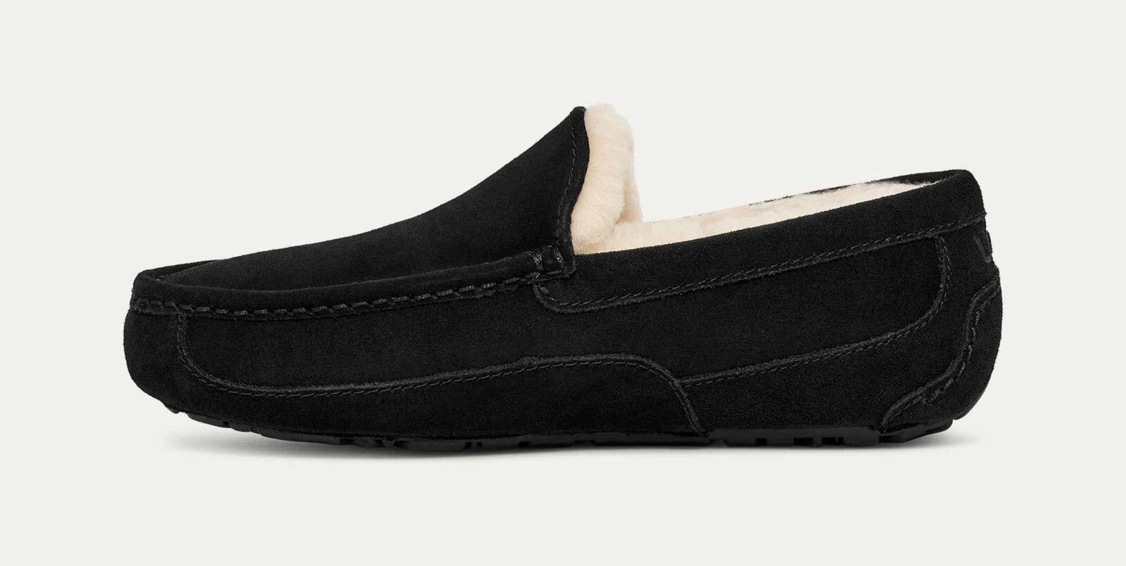 UGG Ascot 1101110-BLK Moccasin Mens US 7 Black Suede Wool Slip On Slipper DWA626