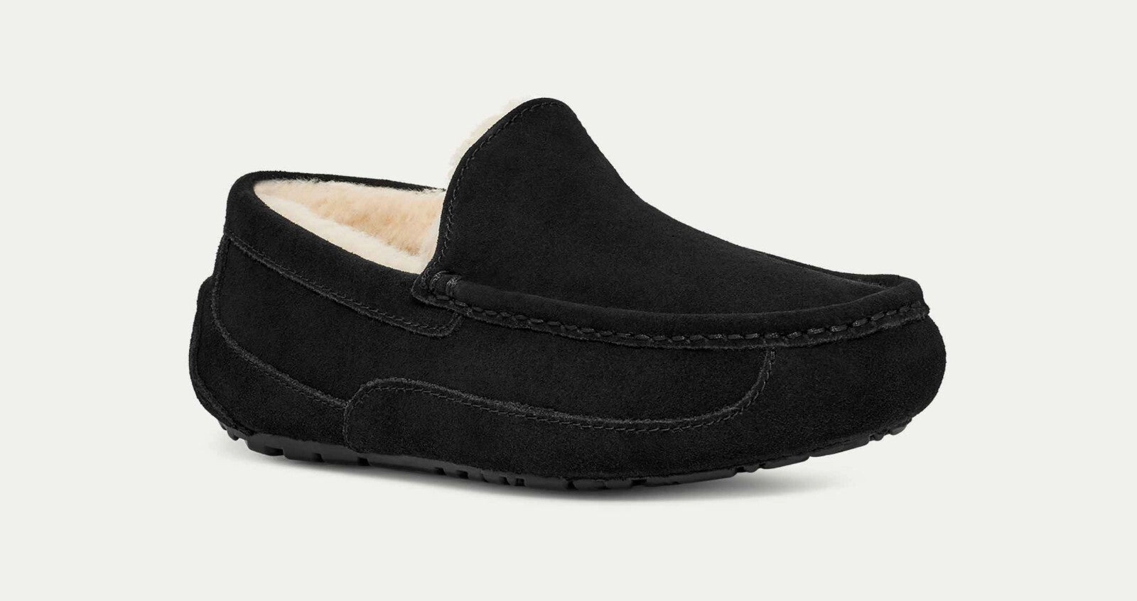 UGG Ascot 1101110-BLK Moccasin Mens US 7 Black Suede Wool Slip On Slipper DWA626 Mens Slippers clearance sale