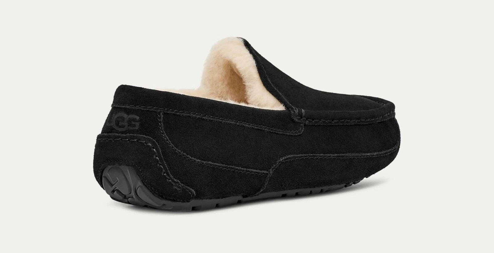 UGG Ascot 1101110-BLK Moccasin Mens US 7 Black Suede Wool Slip On Slipper DWA626