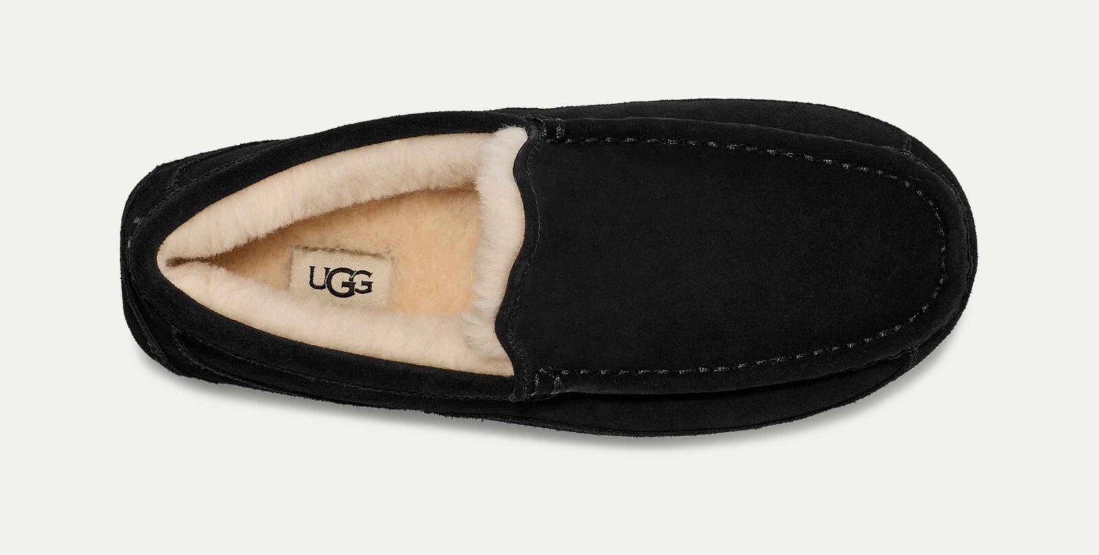 UGG Ascot 1101110-BLK Moccasin Mens US 7 Black Suede Wool Slip On Slipper DWA626
