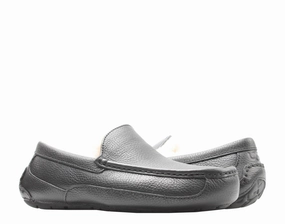 UGG Australia Ascot Leather Moccasin Black Men's Slippers 5379B-BLK Discount Mens Beach Sandals