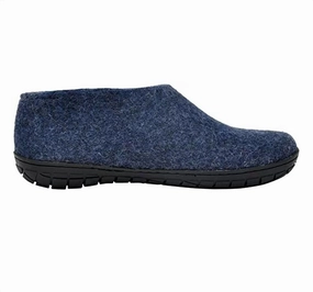 Unisex Felt Slipper With Black Natural Rubber Sole In Denim Womens Slippers at low price
