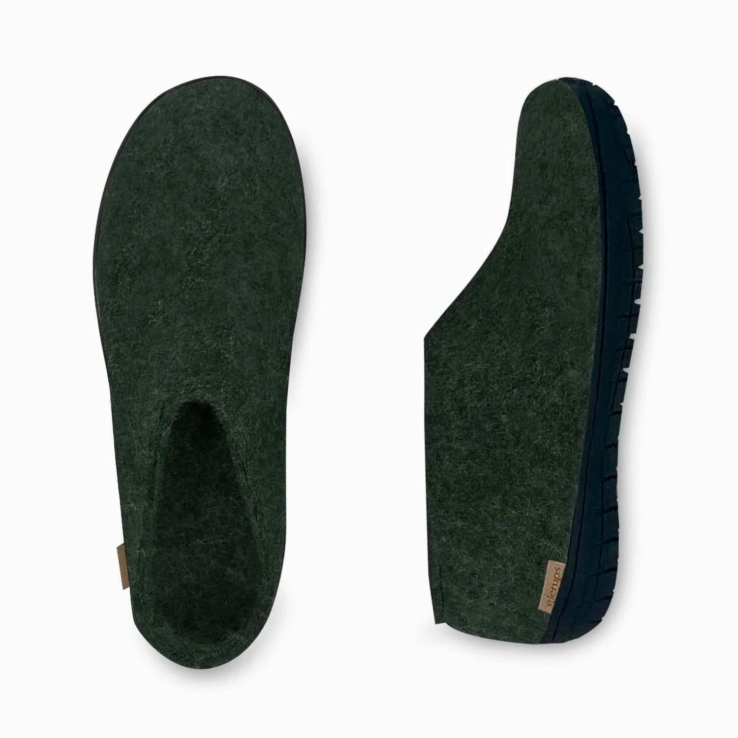Unisex Felt Slipper With Black Natural Rubber Sole In Forest