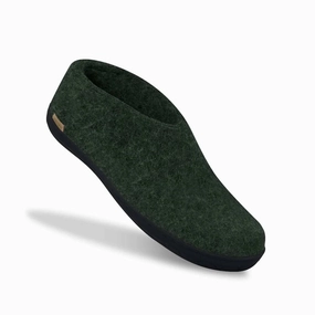 Unisex Felt Slipper With Black Natural Rubber Sole In Forest Womens Slippers at low price