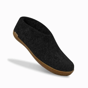 Unisex Felt Slipper With Honey Natural Rubber Sole In Charcoal Womens Slippers at low price
