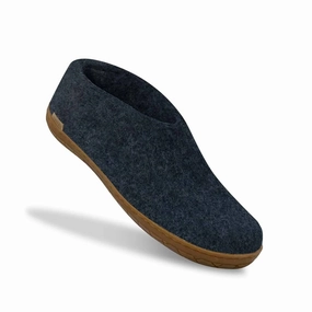 Unisex Felt Slipper With Honey Natural Rubber Sole In Denim Womens Slippers at low price