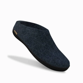 Unisex Slip-On With Black Natural Rubber Sole In Denim Womens Slippers at low price