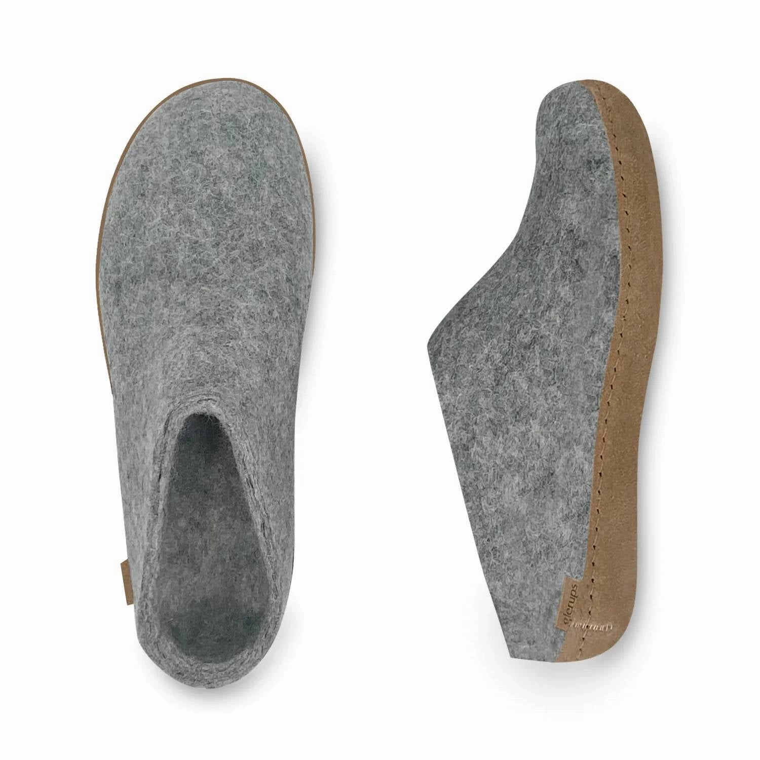 Unisex Slip-On With Leather Sole Slippers In Grey