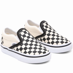 VANS Classic Slip-On Black/White Checkerboard Sko Kids Velcro Sneakers discount