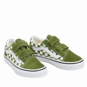 VANS COLOR THEORY CHECKERBOARD PESTO Old Skool Neutral Checkerboard Kids Velcro Sneakers discount