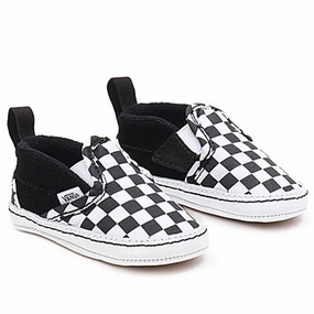 VANS IN Slip-On V Crib Sneakers Checker Black/True White Kids Velcro Sneakers discount