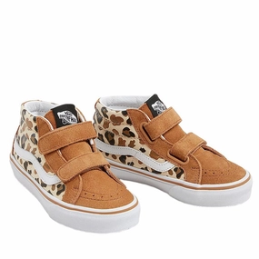 VANS Leopard Glitter BROWN/TRUE WHITE SK8-Mid Reissue V Kids Velcro Sneakers discount