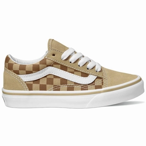 VANS Neutral Checkerboard BROWN/TRUE WHITE Old Skool Neutral Checkerboard Kids Sneakers with Laces sale