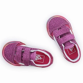 VANS TD Old Skool V Sneakers Glitter Rainglow Pink/Multi Kids Velcro Sneakers discount