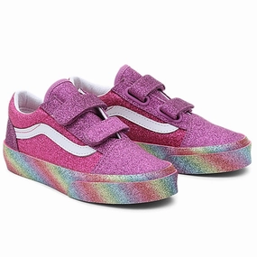 VANS UY Old Skool V Sneakers Glitter Rainglow Pink/Multi Kids Velcro Sneakers discount