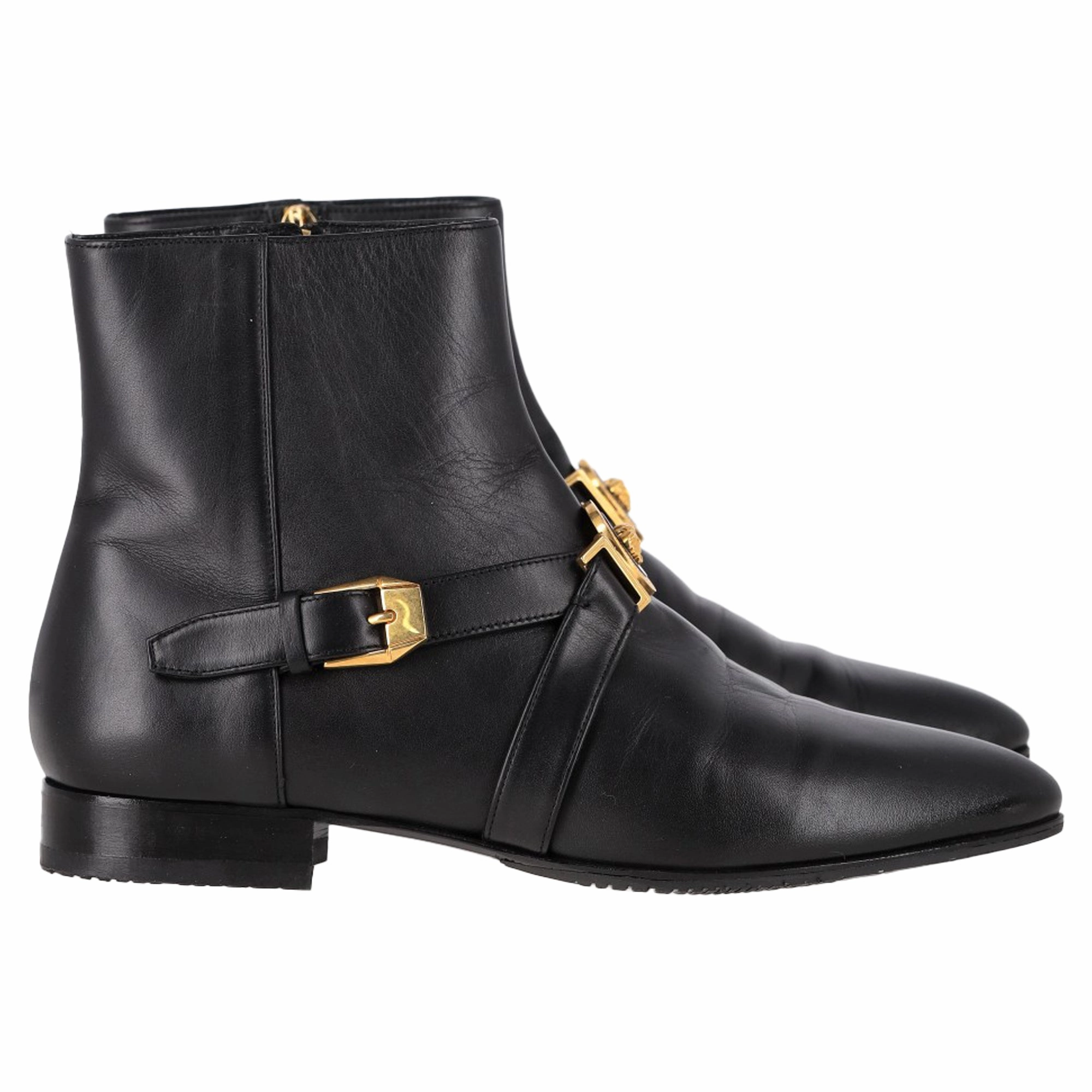 Versace Medusa Buckled Ankle Boots in Black Leather Cheap Womens Boots for winter