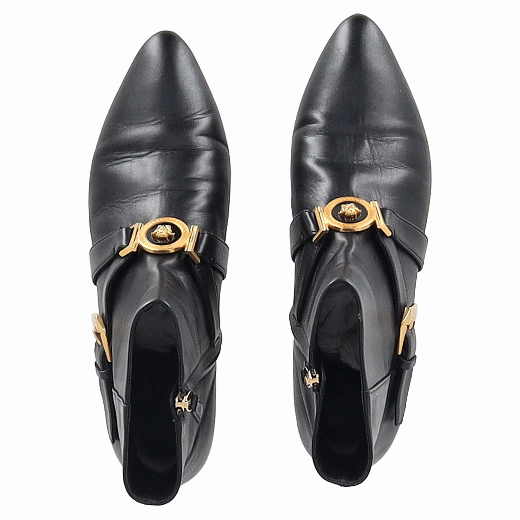 Versace Medusa Buckled Ankle Boots in Black Leather