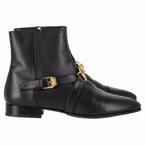Versace Medusa Buckled Ankle Boots in Black Leather Cheap Womens Boots for winter