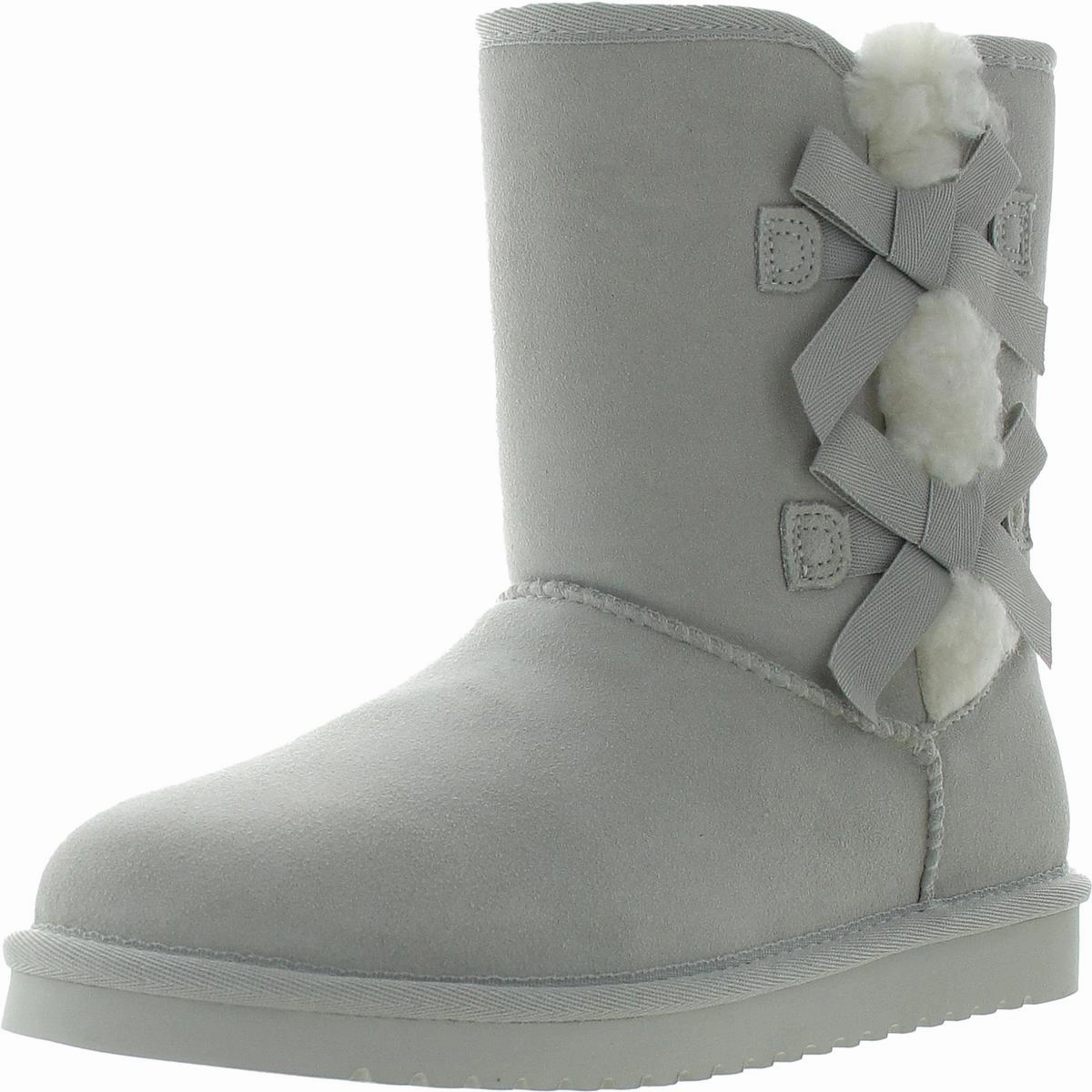 Victoria Short Womens Leather Embellished Shearling Boots
