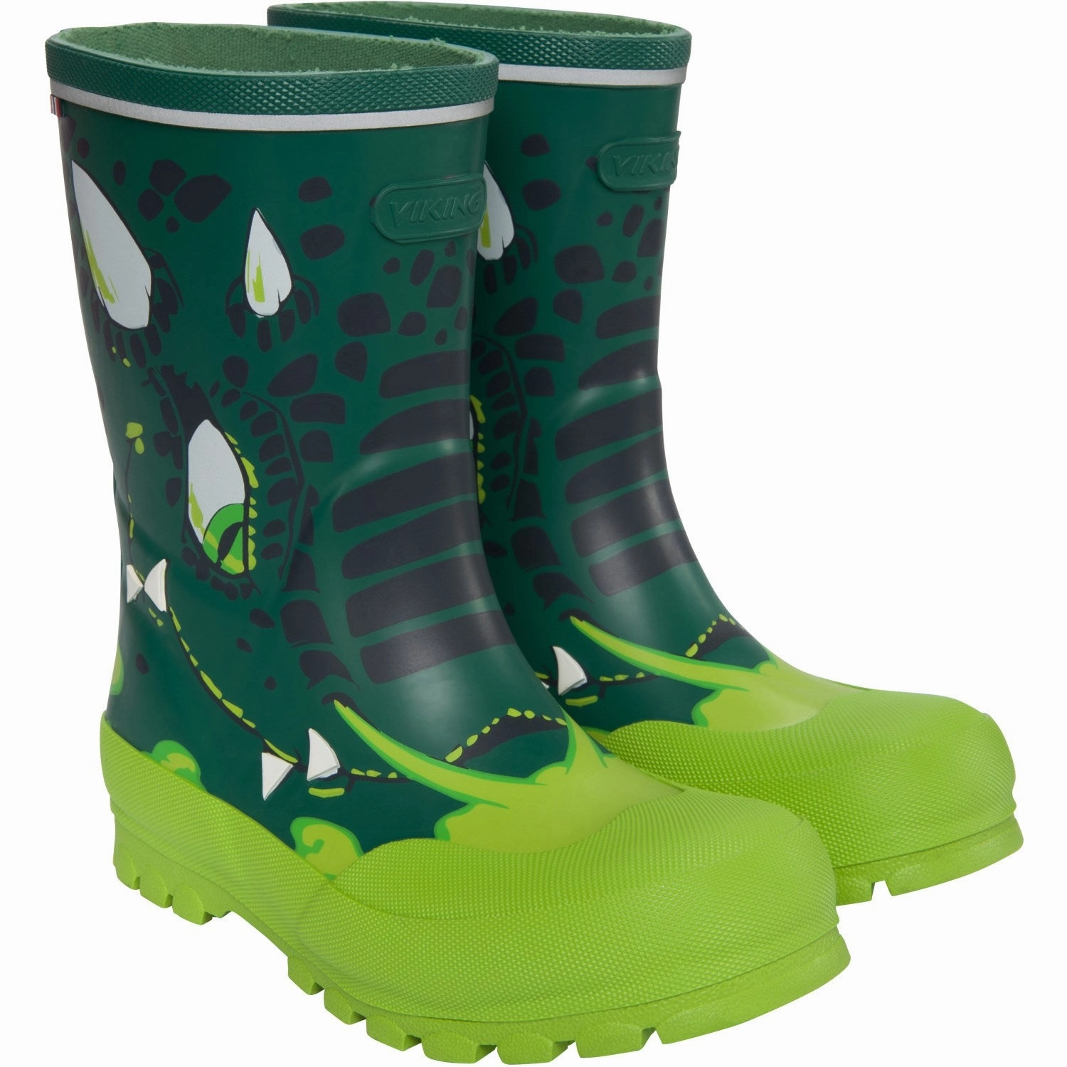 VIKING Bottlegreen/Multi Jolly Print Kids Rain Boots with free shipping