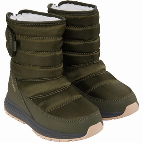 VIKING Olive Equip Warm WP 1V Pull on Cheap Kids Winter Footwear