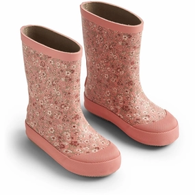 Wheat Rubber Boot Print Muddy Rosette Flowers Kids Rain Boots with free shipping
