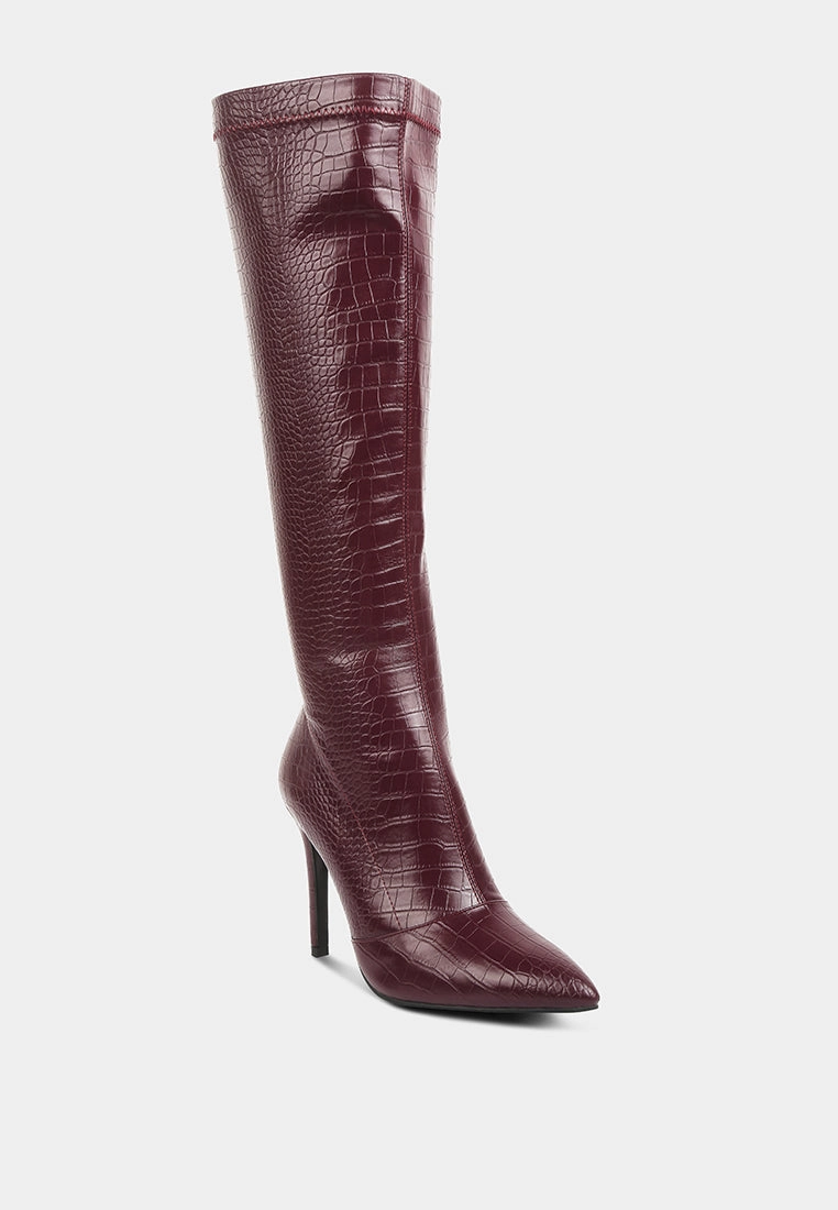 wheedle croc high heeled calf boots