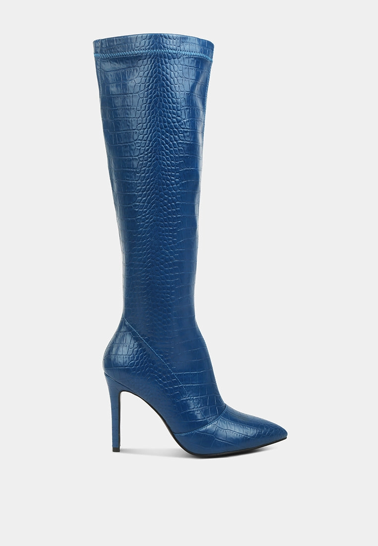 wheedle croc high heeled calf boots