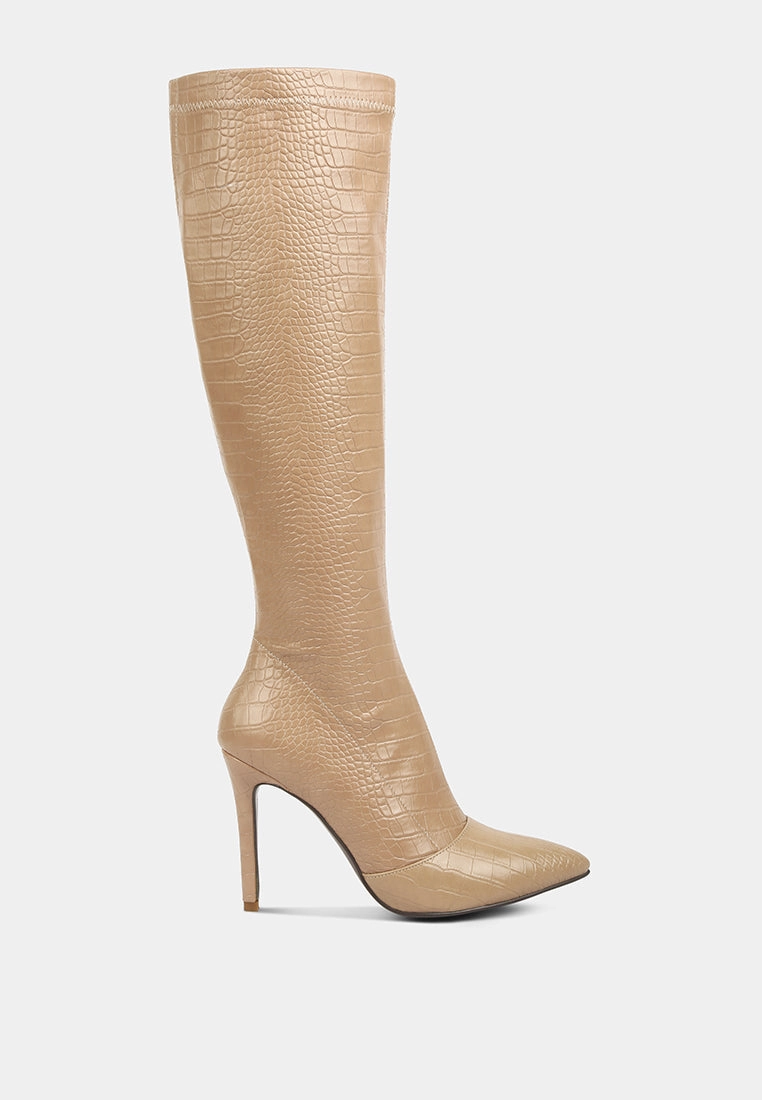 wheedle croc high heeled calf boots