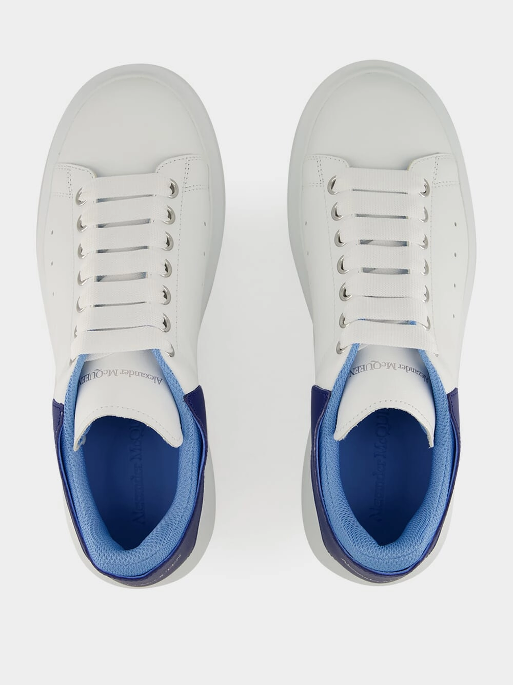 White and Blue Oversized Leather Sneakers